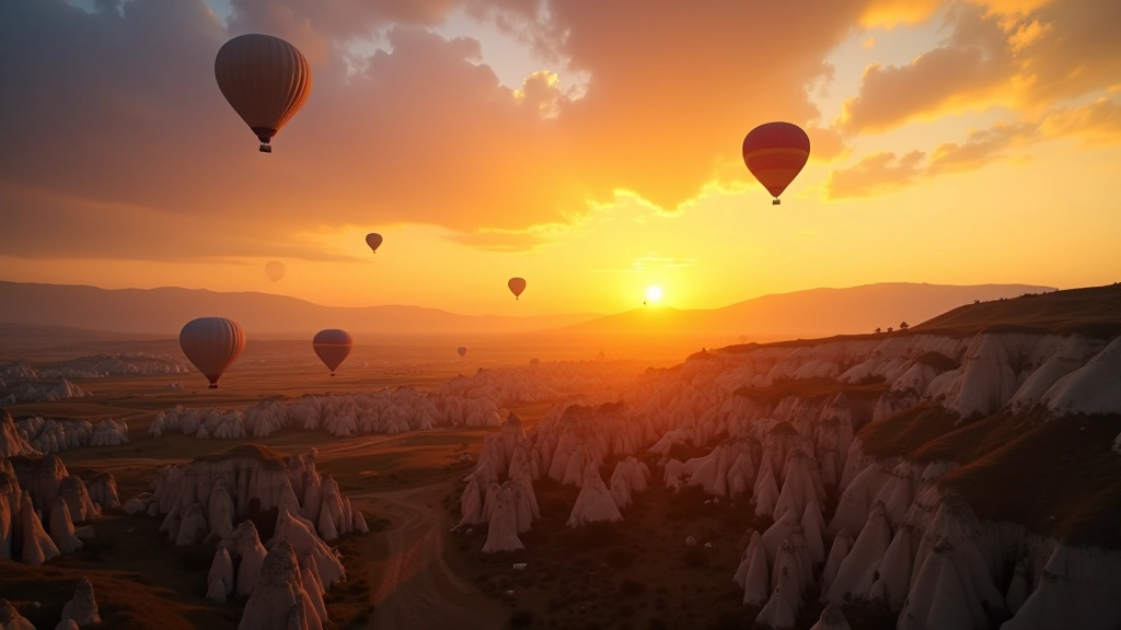 Scenic view of Cappadocia with hot air balloons at sunrise
