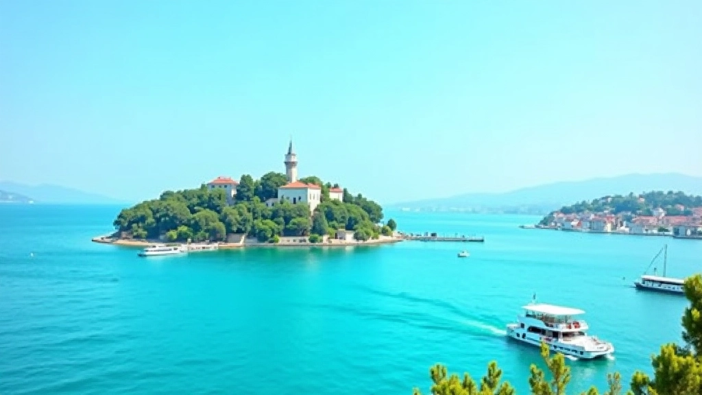 Scenic view of small islands with green vegetation and turquoise water